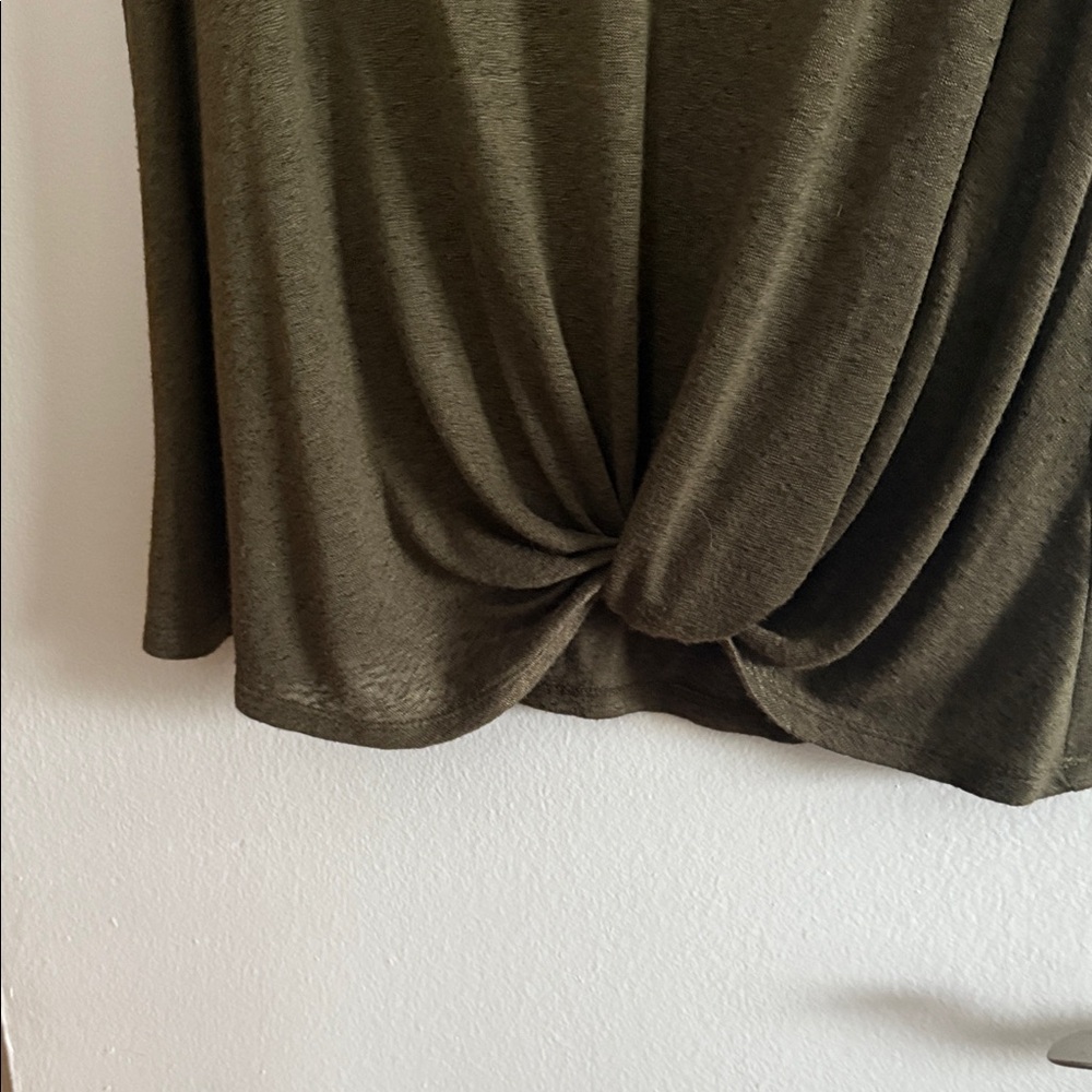 Caslon Olive V-Neck Twist Front Short Sleeve Tee - Picture 3 of 4